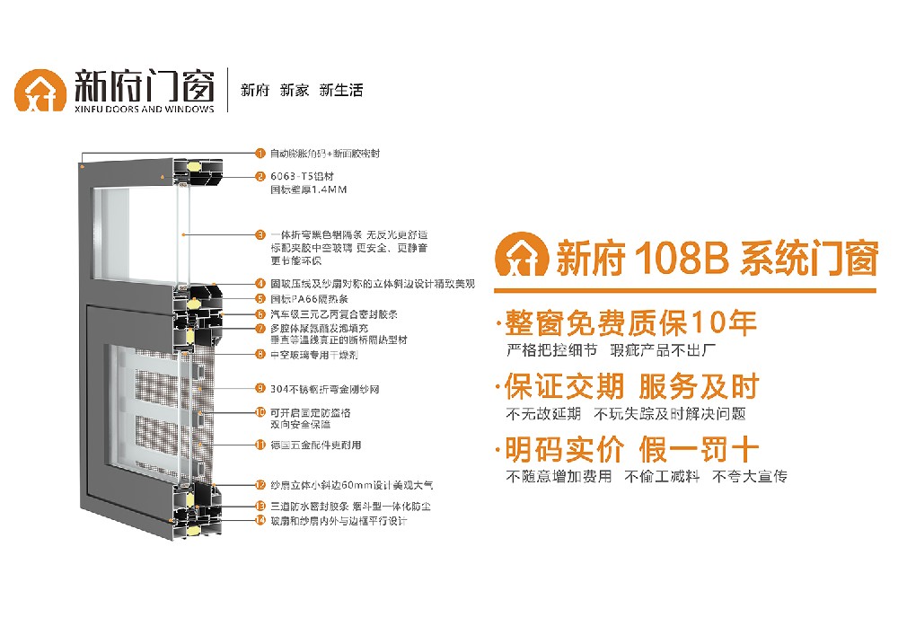 新府108B断桥窗纱一体平开窗