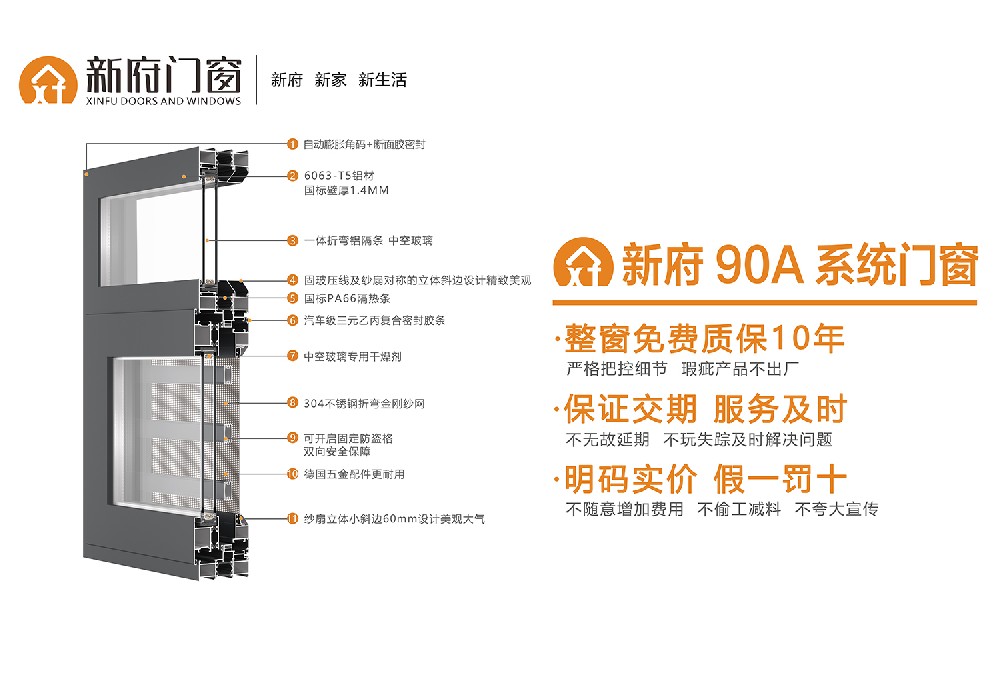 新府90A断桥窗纱一体平开窗